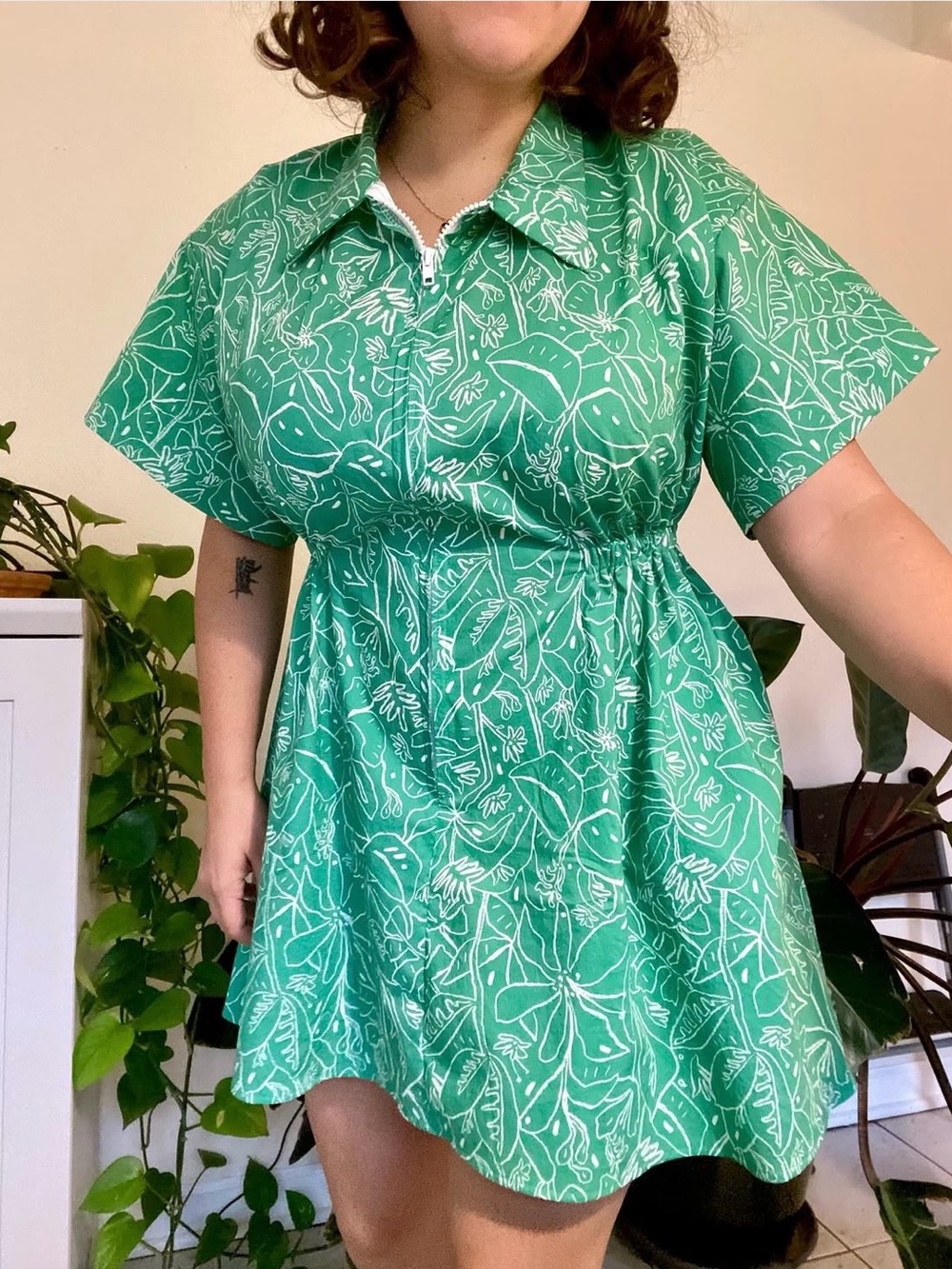 Green Floral Print Short Dress